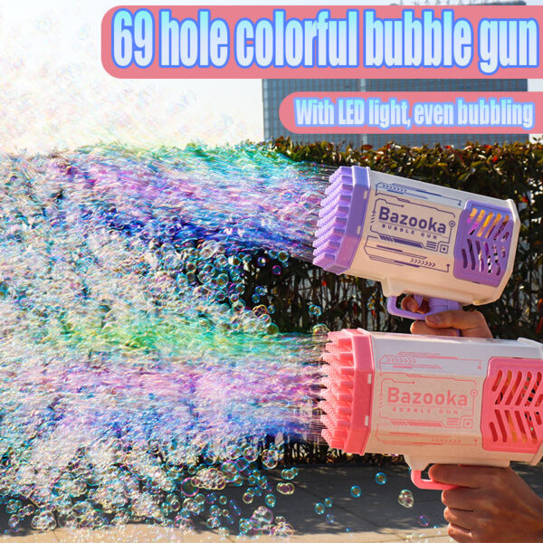 Bubble Gun Rocket 69 Holes Soap Bubbles Machine Gun Shape Automatic Blower With Light Toys For Kids Pomperos - Image 7