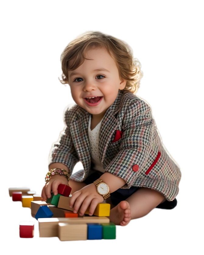 two or three baby play with their toys [ the age is upto 3 to 5 ] all are wearing best cloth and accessories like watch ,bracelet, ring and other stuff .