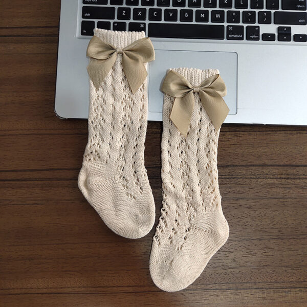Cute Girls Knee High Socks Bows Cotton Breathable Soft Children Socks Hollow Out Non-slip Newborn Infant Long Socks - Image 5