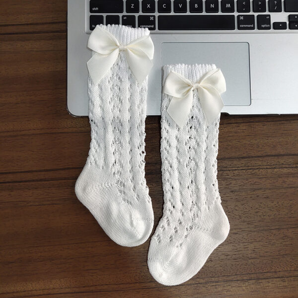 Cute Girls Knee High Socks Bows Cotton Breathable Soft Children Socks Hollow Out Non-slip Newborn Infant Long Socks - Image 7