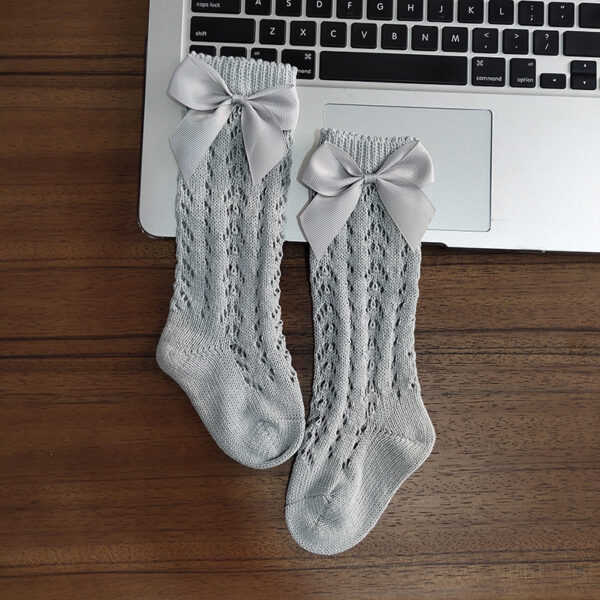 Cute Girls Knee High Socks Bows Cotton Breathable Soft Children Socks Hollow Out Non-slip Newborn Infant Long Socks - Image 8