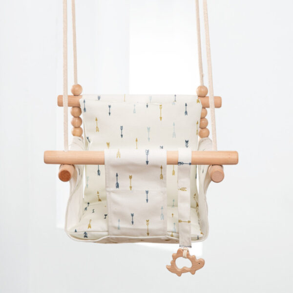 Cotton Canvas Baby Swing Chair Hanging Swing Indoor Outdoor Safety Baby Children's Toy Wooden Seat With Cushion Baby Room. - Image 7
