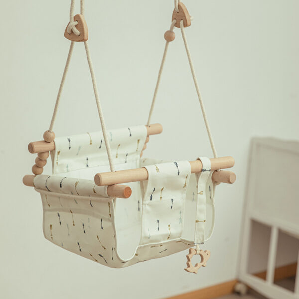 Cotton Canvas Baby Swing Chair Hanging Swing Indoor Outdoor Safety Baby Children's Toy Wooden Seat With Cushion Baby Room. - Image 6