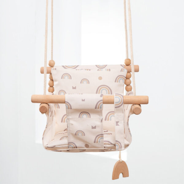 Cotton Canvas Baby Swing Chair Hanging Swing Indoor Outdoor Safety Baby Children's Toy Wooden Seat With Cushion Baby Room. - Image 2