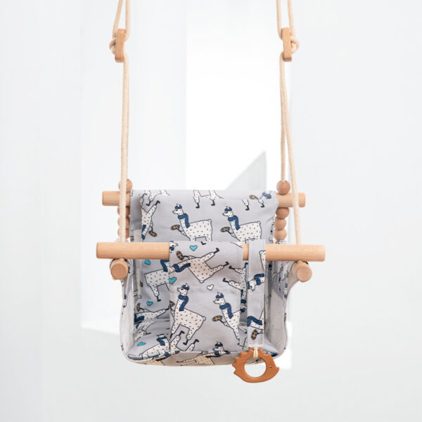 Cotton Canvas Baby Swing Chair Hanging Swing Indoor Outdoor Safety Baby Children's Toy Wooden Seat With Cushion Baby Room. - Image 3
