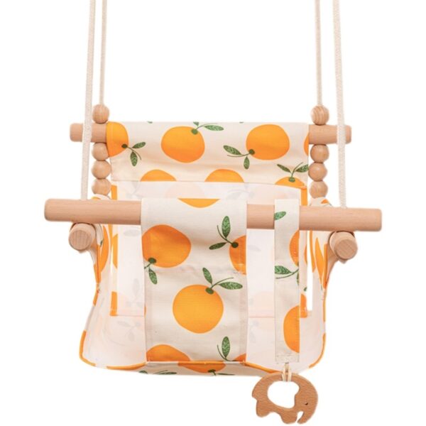 Cotton Canvas Baby Swing Chair Hanging Swing Indoor Outdoor Safety Baby Children's Toy Wooden Seat With Cushion Baby Room. - Image 4