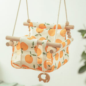 Cotton Canvas Baby Swing Chair Hanging Swing Indoor Outdoor Safety Baby Children's Toy Wooden Seat With Cushion Baby Room.