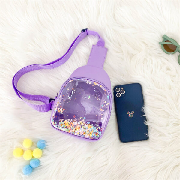 Solid Color PU Leather Children's Chest Pack Quicksand Lightweight Children's Trendy Cool Shoulder Bag - Image 5