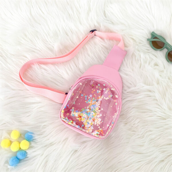 Solid Color PU Leather Children's Chest Pack Quicksand Lightweight Children's Trendy Cool Shoulder Bag - Image 4